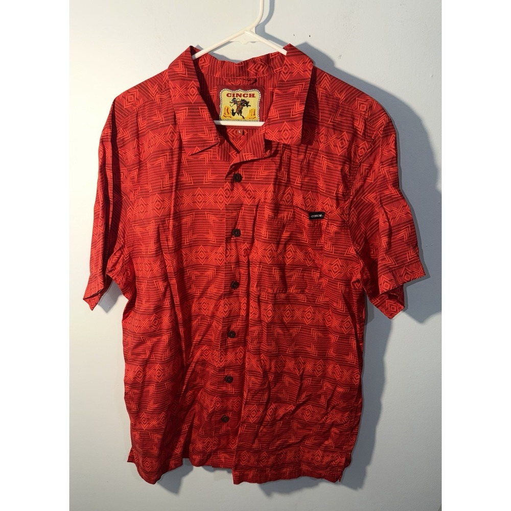 CINCH Men's Hawaiian Shirt Button Western Tribal Red Beach Short Sleeve Size L